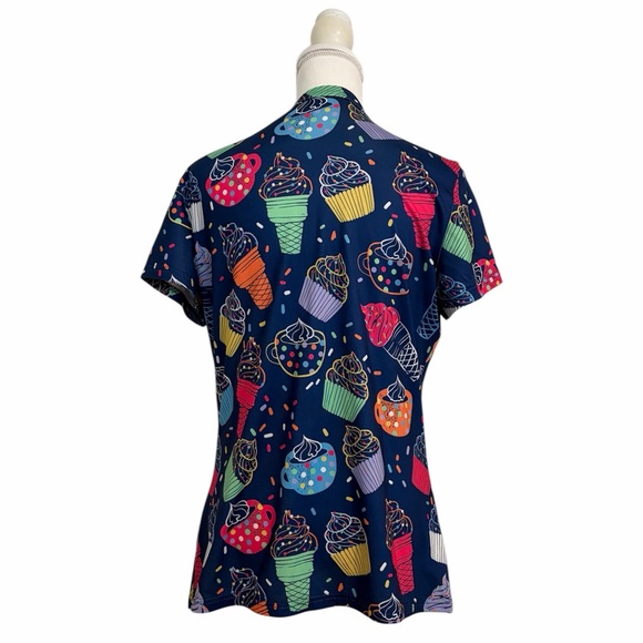 Colorful Cupcake and Ice Cream Print Nursing Medical Scrub Top Women’s Medium - Picture 2 of 5